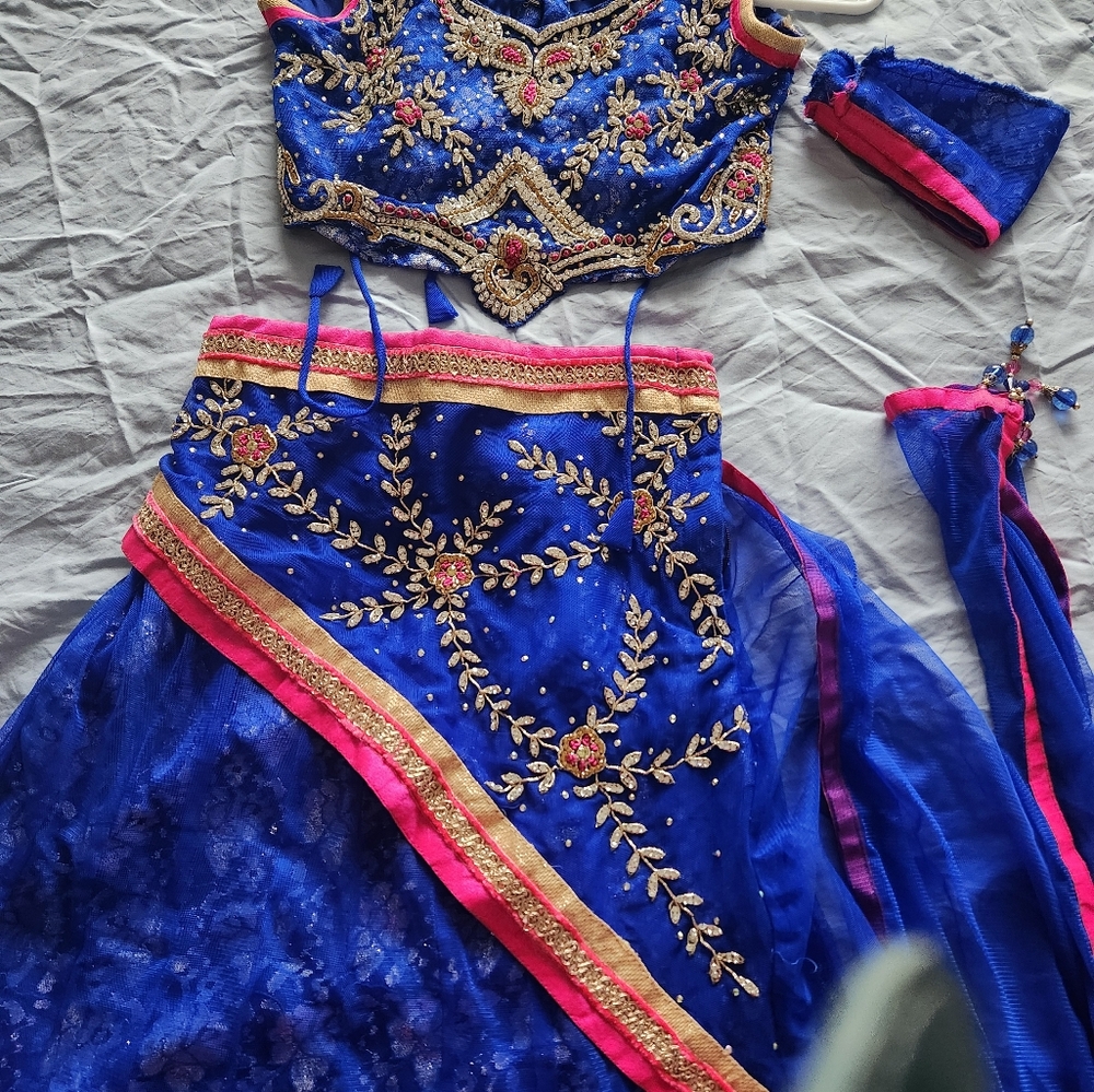 Kids Indian Lehnga blue party for girl festival